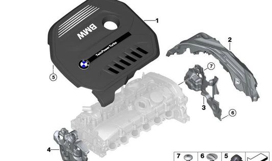 Insaderizzatore del motore OEM 11148658128 per BMW (modelli compatibili: F20, F21, F22, F23, F30, F31, F34, F32, F33, F36, G30, G31, G32, G11, G12, G01, G02). BMW originale.