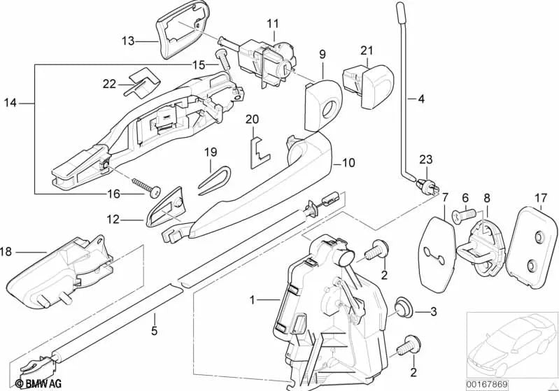 Lock with actuator on the left for BMW E46 models (OEM 51217011305). Genuine BMW