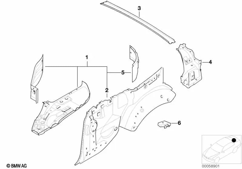 Pieza de entrada trasera para BMW Serie 3 E46 (OEM 41217013017). Original BMW