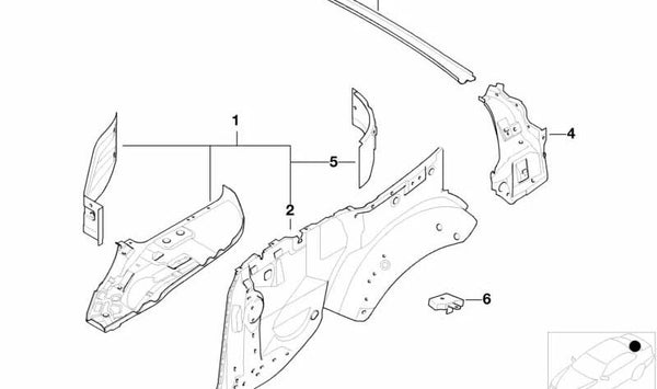 Revestimiento interior izquierdo del compartimento de la capota OEM 41137020739 para BMW E46 (320Ci, 323Ci, 325Ci, 328Ci, 330Ci, M3). Original BMW.