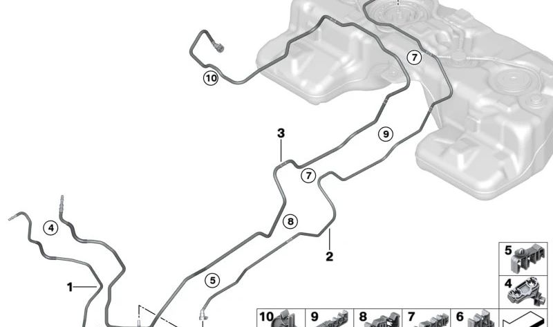 Tubo de purga de ar OEM 16129895494 para BMW G05, F95, G06, F96. BMW original.