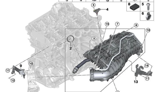 Front support for BMW 1 Series F20N, F21N, 2 Series F22, F23, 3 Series F30N, F31N, F34N, F35N, G20, 4 Series F32, F33, F36, G22, G26, 5 Series G30, G31, G38, 6 Series G32, 7 Series G11, G12, X3 G01, G08, X4 G02 (OEM 11618602081). Genuine BMW