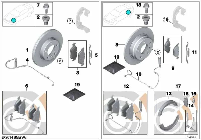 Asbestos-free Brake Pad Set for BMW 5 Series E60, E61N, 6 Series E63, E64 (OEM 34112284065). Genuine BMW