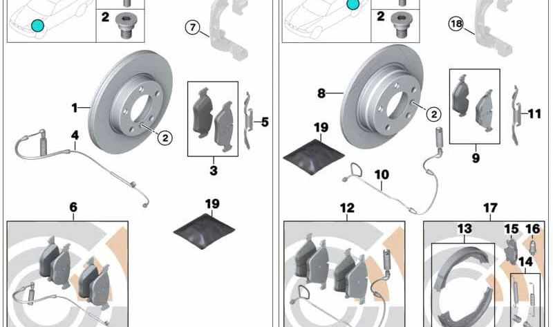 Kit de reparación de pastillas de freno para BMW E60N (OEM 34116794919). Original BMW.