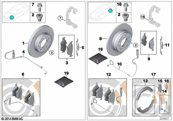 Disco de freno ventilado derecho para BMW E82, E90, E92, E93 (OEM 34212283388). Original BMW.