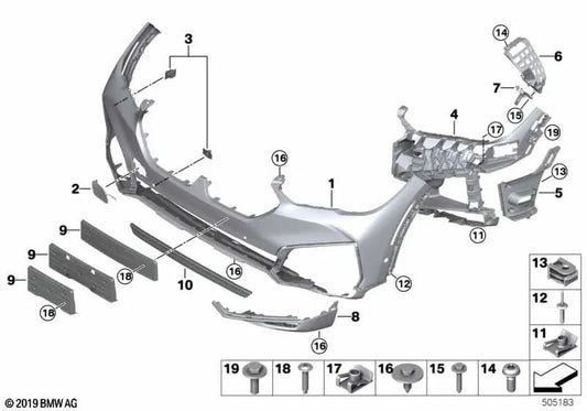 Conjunto de soporte del sensor PDC/PMA delantero para BMW G06 (OEM 51119463095). Original BMW