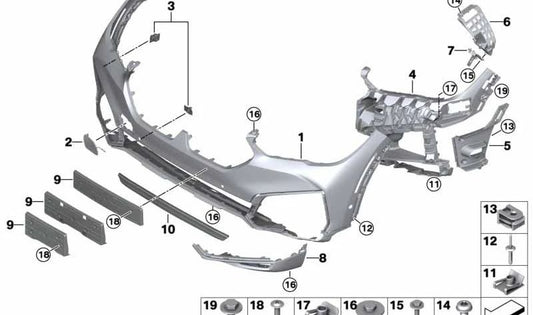 Revestimiento paragolpes imprimado delantero para BMW G06 (OEM 51119478950). Original BMW.