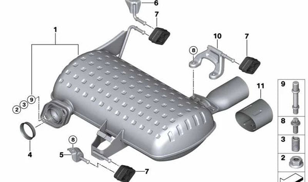 Silenciador trasero OEM 18307645972 para BMW E92, E93. Original BMW