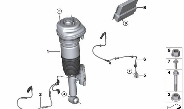 Amortiguador neumático trasero izquierdo OEM 37107915957 para BMW Serie 7 (G12). Original BMW.