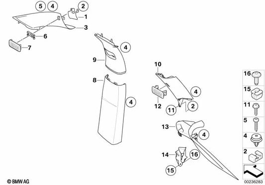 Carenado pilar A izquierdo para BMW X6 E71, E72 (OEM 51439133845). Original BMW.