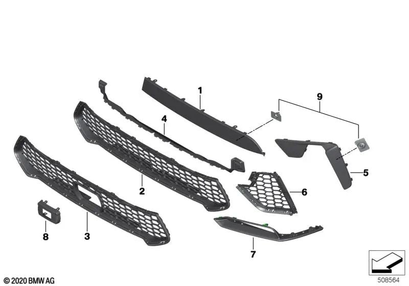 Cobertura parachoques delantero para BMW X5 F95, X6 F96 (OEM 51118081614). Original BMW