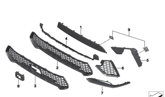 Unterer linker Kühlergrillclip für BMW F95 (OEM 51118090945). Original BMW