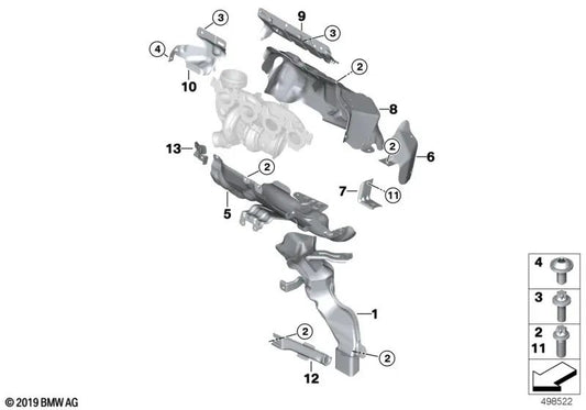 Auspuffkrümmer-Hitzeschildplatte für BMW F40, F52 Serie 1, F44, F45N, F46N Serie 2, F48, F48N, F49N X1, F39 X2 (OEM 11658632103). Original BMW