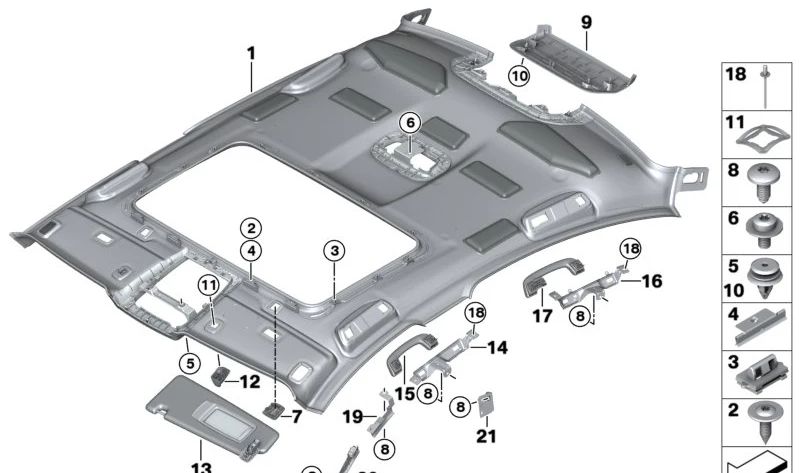 Parasols alcántara droite OEM 51168068844 pour BMW F90, G30. BMW d'origine.