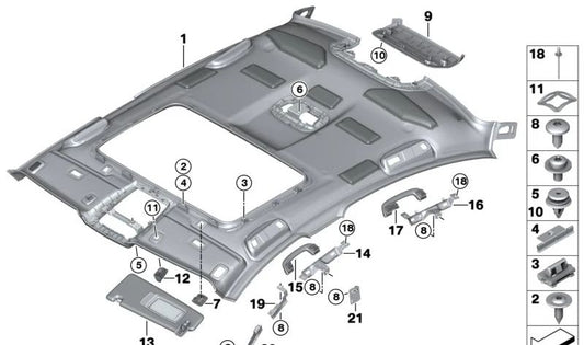 Parasoles Alcántara derecho OEM 51168068844 para BMW F90, G30. Original BMW.