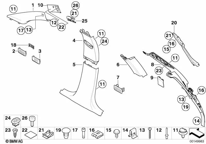 Cubierta izquierda para BMW E91, E91N (OEM 51448036255). Original BMW