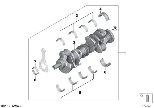 Cigüeñal sin cojinetes para BMW E63, E63N, E64, E64N, E53 (OEM 11217524532). Original BMW