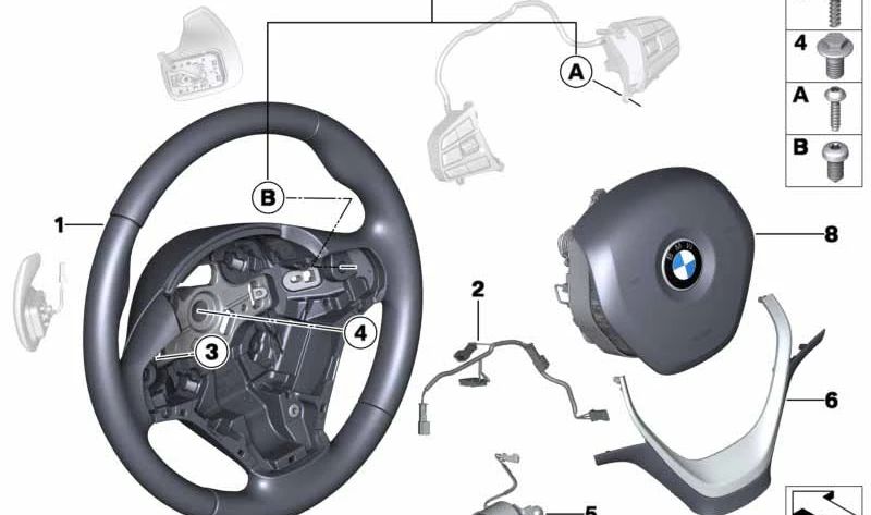 Volante deportivo de cuero con levas OEM 32306863353 para BMW F22, F23, F30, F31, F34, F32, F33, F36. Original BMW.