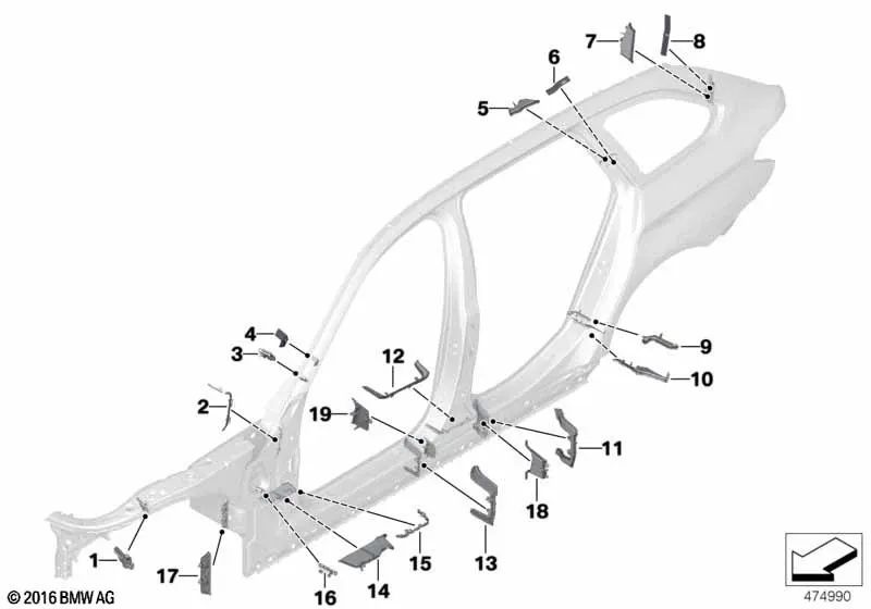 Pieza Moldeada del Marco del Techo Exterior Delantero para BMW F90, G30, G31, G38 (OEM 41007342769). Original BMW