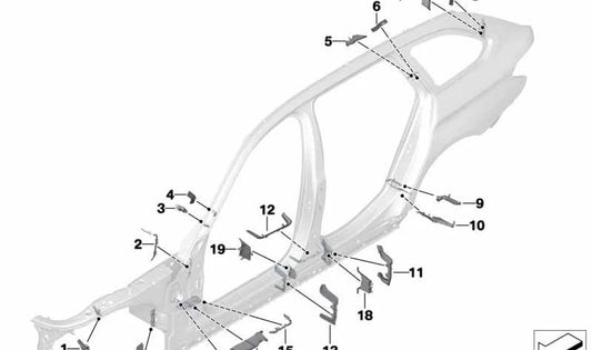 Revestimiento exterior inferior del pilar A derecho OEM 41007342724 para BMW F90, G30, G31, G38. Original BMW.