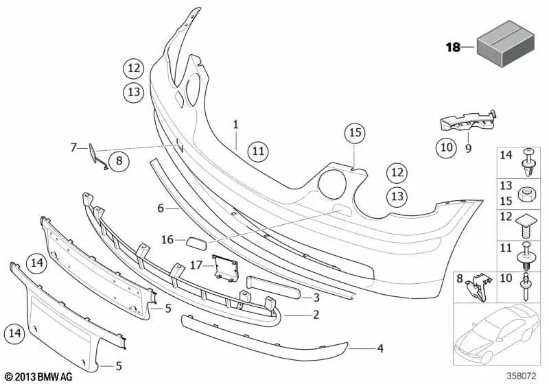 Cubierta del faro antiniebla derecha para BMW E46 (OEM 51118252800). Original BMW