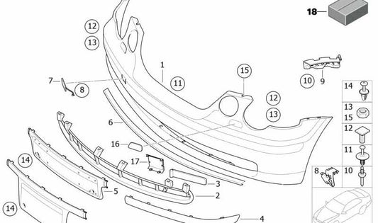 Coating de pára -choque impresso frontal para BMW 3 E46 Series (OEM 51117030890). BMW original.