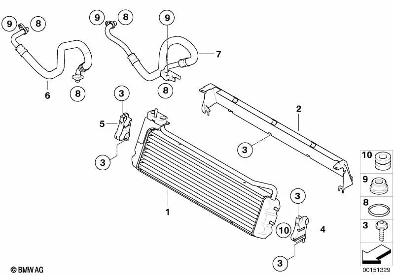 Tubería de enfriador de aceite, retorno para BMW Serie 5 E60, E61N, Serie 6 E63, E64 (OEM 17222282912). Original BMW