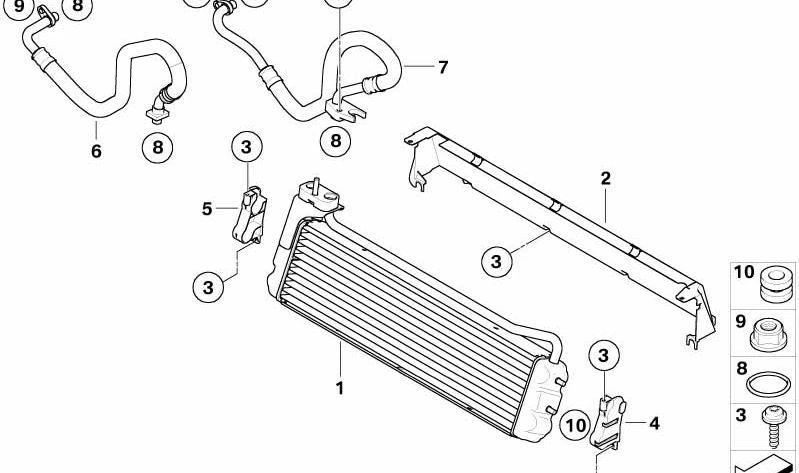 Enfriador de aceite OEM 17222282499 para BMW E60, E61, E63, E64. Original BMW