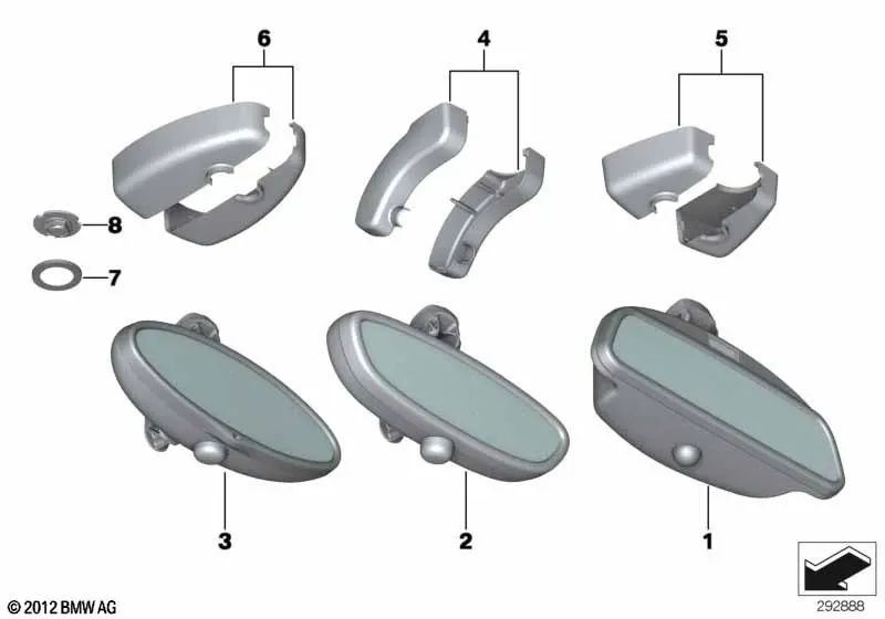 Juego de cubiertas para la base del espejo para BMW E46, E60, E61, E63, E65, E66, E83, E53, E85, E86 (OEM 51167117763). Original BMW.