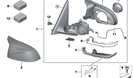 Alto espelho traseiro externo brilhante para BMW X4 G02N (OEM 51165A70FA6). BMW original