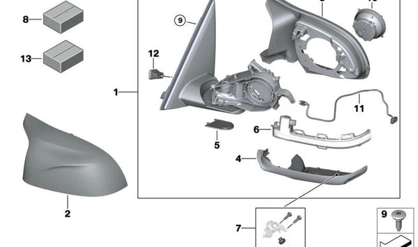 Espejo exterior calefactado con memoria izquierda para BMW X3 F97, G01 (OEM 51168078745). Original BMW.