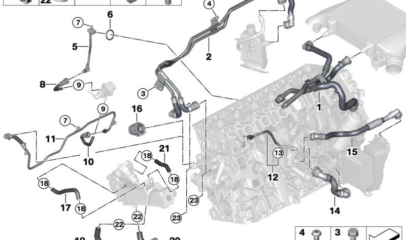 Tubo de culata a depósito de compensación para BMW G30, G31, G11, G12, G05, G06, G07 (OEM 11538575752). Original BMW