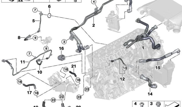 Conducción AGR Enfriador-Termostato para BMW Serie 5 G30, G31, Serie 7 G11, G12, X5 G05, X6 G06, X7 G07 (OEM 11538575759). Original BMW