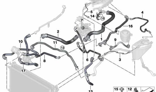 Manguera de refrigerante OEM 17128602619 para BMW G30, G31, G11, G12. Original BMW.