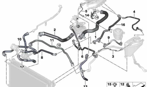 Manguera para bomba eléctrica de refrigerante OEM 17128602626 para BMW G30, G31, G11, G12. Original BMW