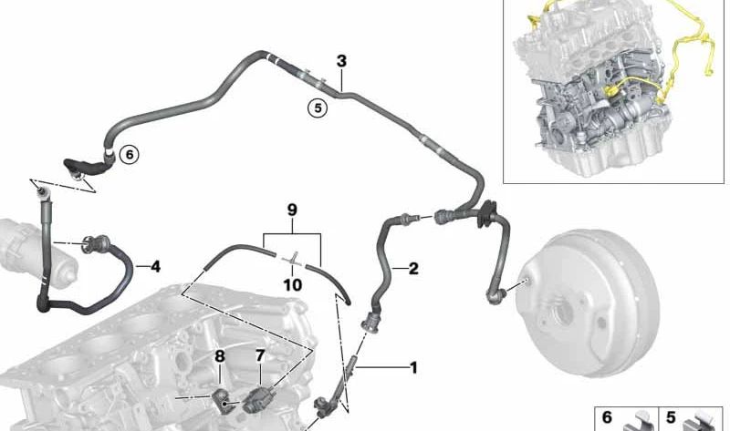 Tubería de vacío con válvula de retención para BMW G30, G31N, G38, G11, G12 (OEM 11668606505). Original BMW