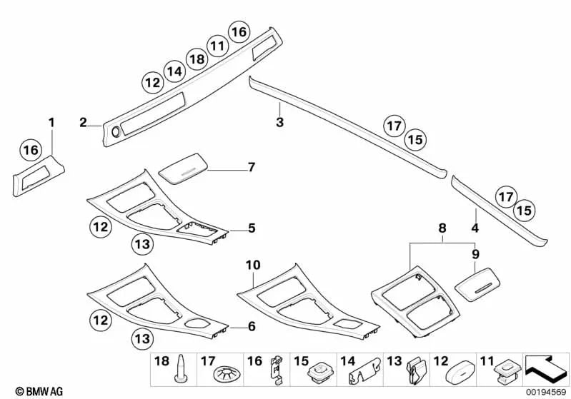 Tapa de la caja de almacenamiento trasera para BMW E92, E92N, E93, E93N (OEM 51166966490). Original BMW