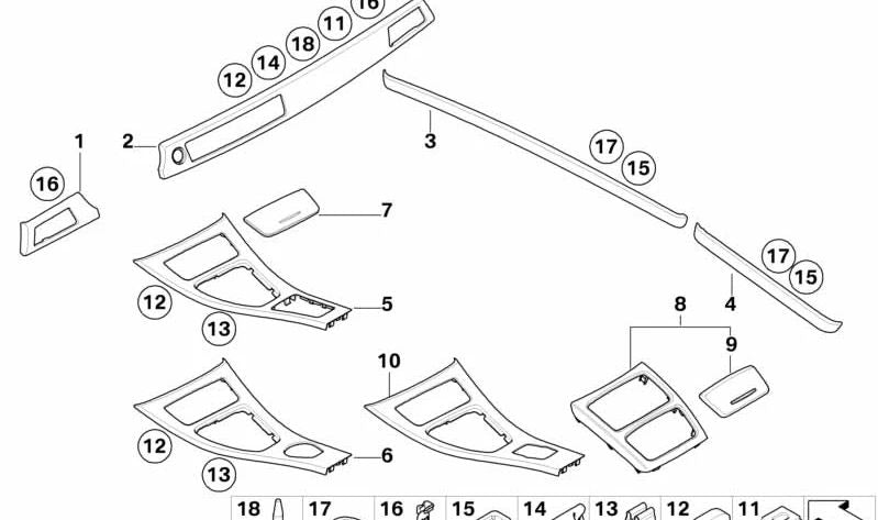 Moldura de decoración panel lateral trasero derecho para BMW E92, E93 (OEM 51437230684). Original BMW