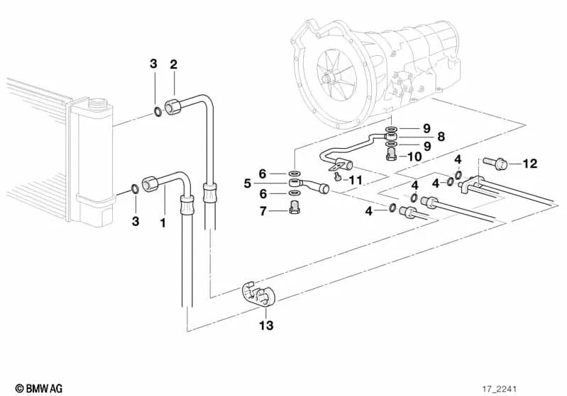 Tubo de Refrigeración de Aceite con Conexión de Rosca para BMW E34 (OEM 17221723217). Original BMW