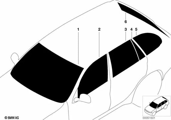 Luna trasera negra con antena para BMW X5 E53 (OEM 51318249924). Original BMW