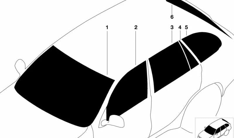 Cristal lateral verde con junta derecha para BMW E53 (OEM 51368402620). Original BMW