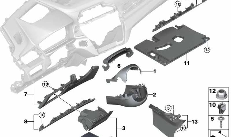 Revestimiento superior del reposapiés del conductor OEM 51459351007 para BMW F48, F39. Original BMW.