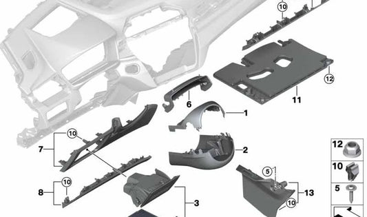 Revestimiento superior del reposapiés del conductor OEM 51459351007 para BMW F48, F39. Original BMW.