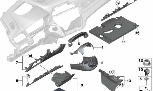 Revestimiento de la parte superior del reposapiés del conductor para BMW F48, F49, F39 (OEM 51459348817). Original BMW