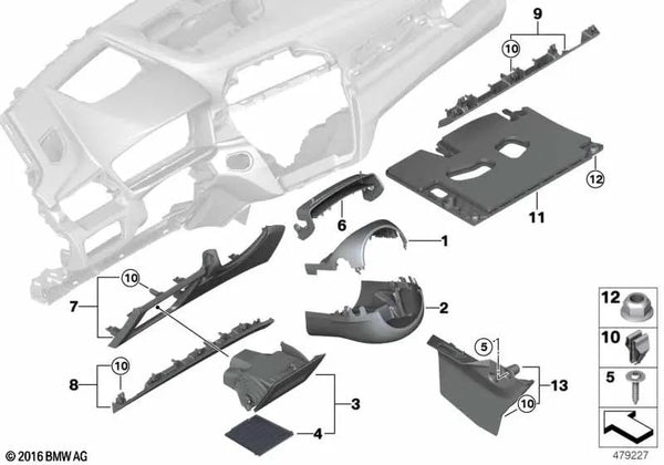 Revestimiento superior del espacio para los pies del conductor para varios modelos/series de BMW X1 F48, F49, X2 F39 (OEM 51459350291). Original BMW