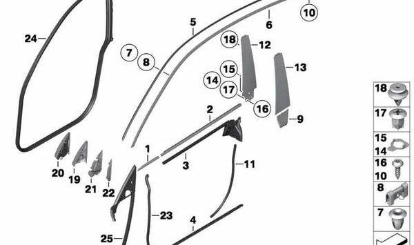 Cubierta corta exterior derecha para BMW F07, F07N (OEM 51337196336). Original BMW.