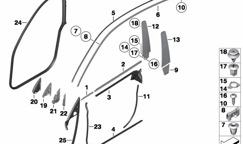 Junta de puerta derecha OEM 51337196360 para BMW F07. Original BMW.