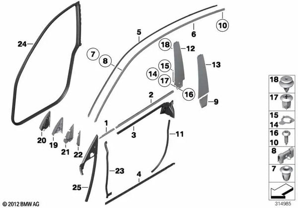 Sellado triángulo del espejo exterior izquierdo para BMW Serie 5 F07, F07N (OEM 51337197869). Original BMW