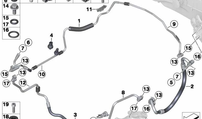 Tubería de Presión Condensador-Evaporador para BMW Series 3 E90, E91, E92, E93, X1 E84 (OEM 64539151738). Original BMW