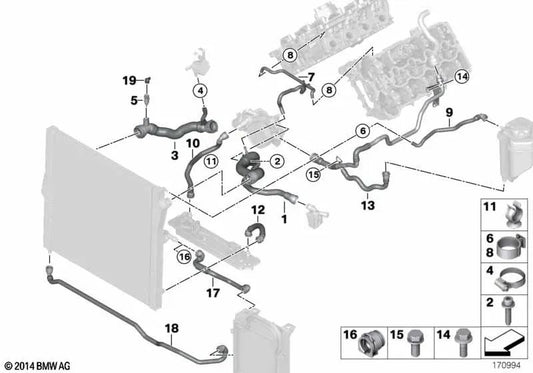 Coolant hose for BMW X6 E72 (OEM 17127591232). Genuine BMW.